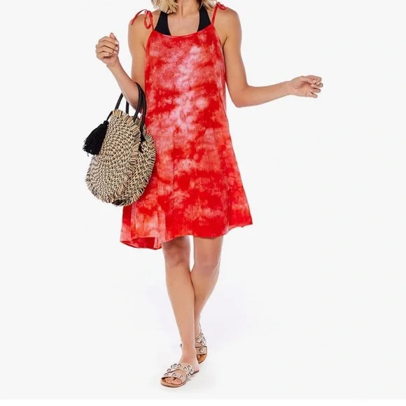 NWT Mud Pie Pink Orange Red Beach Swim Cover Up Tie Dye Dress Womens One Size - Picture 1 of 5
